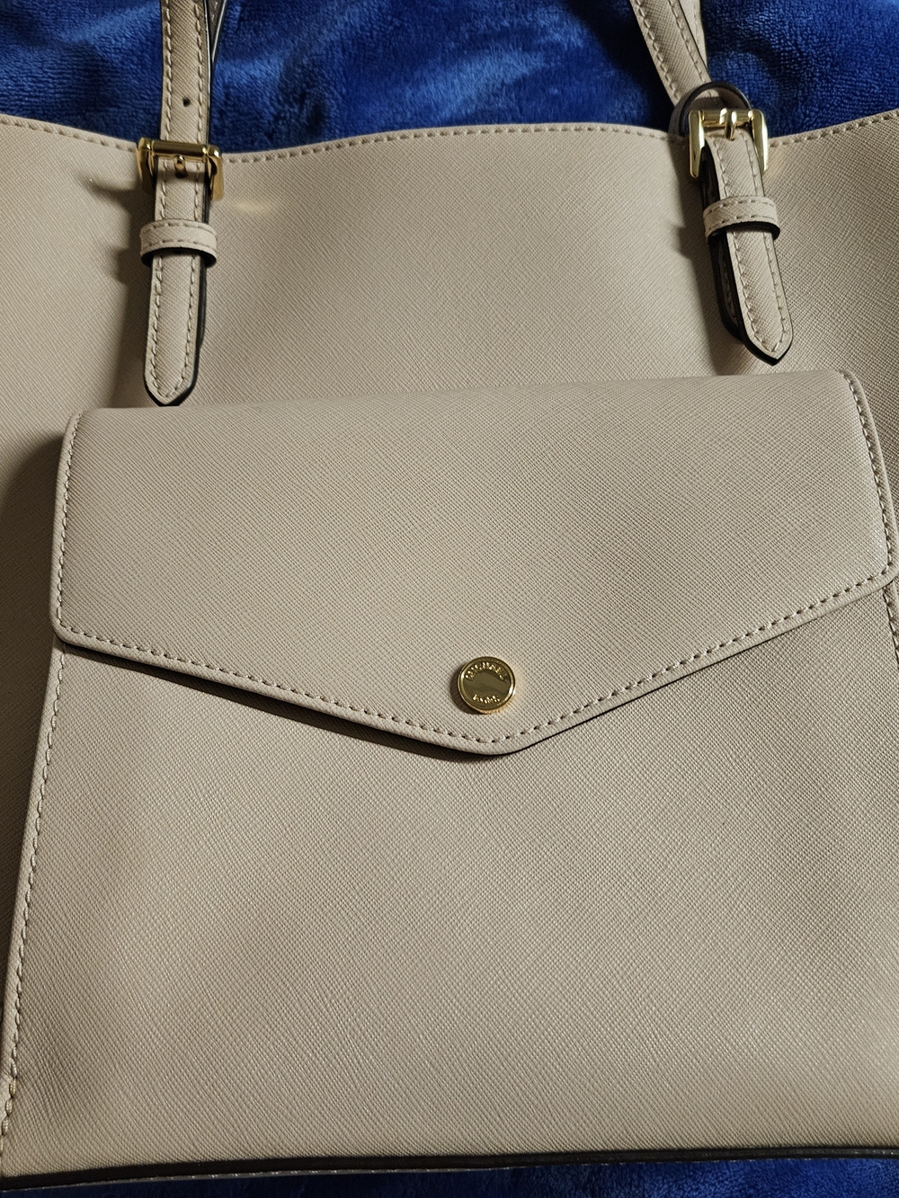 Slim Beige Women's Tote Bag with Front Envelope Pocket